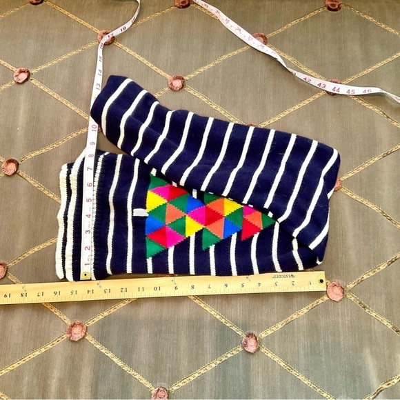 Talbots Scarf Wool Christmas Navy White Stripe with Christmas Tree (OS) - Picture 6 of 6